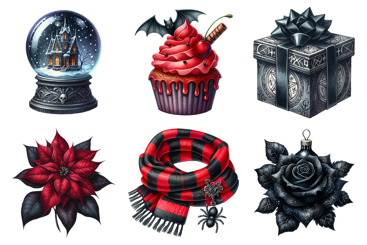 Gothic Christmas Watercolor Clipart, an Illustration by Daily.Designs (Photo 2 of 4)