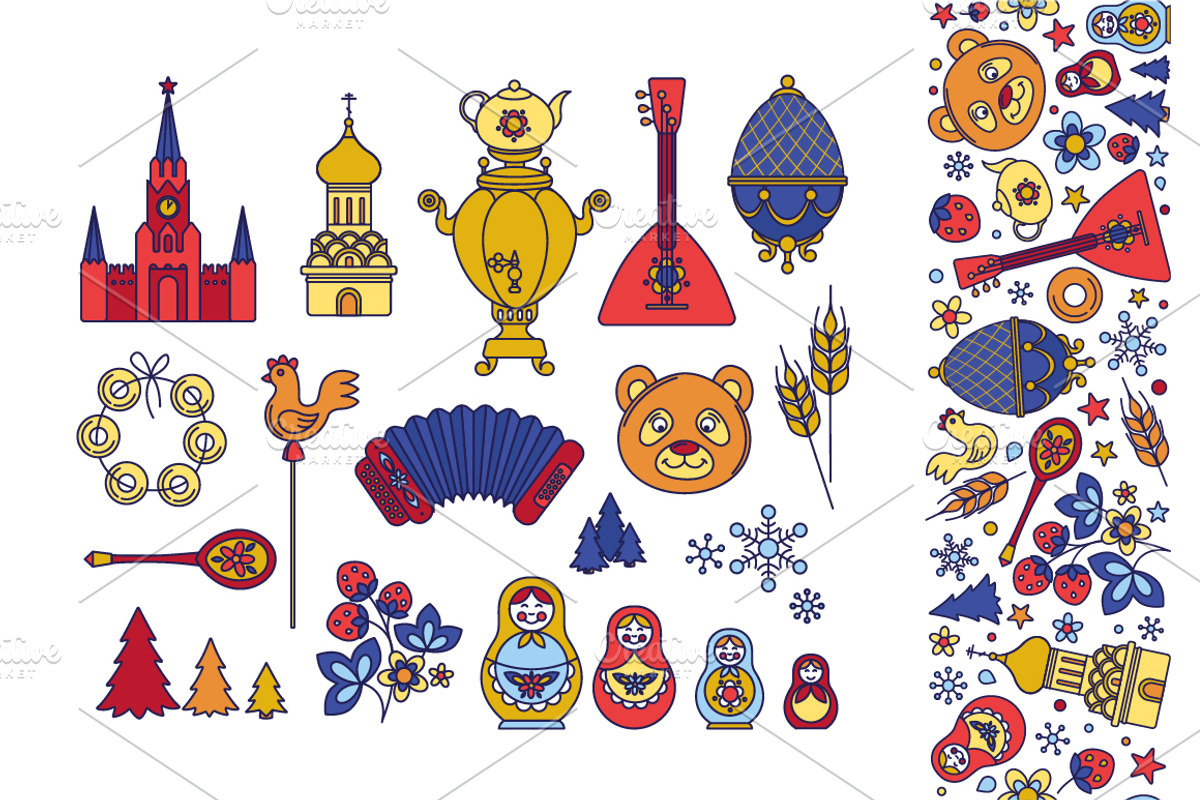 Russian folk thin line patterns, a Decorative Illustration by VasilkovS