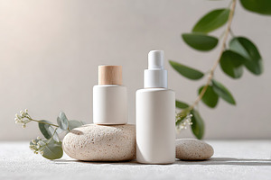 Cosmetic packaging mockup featuring minimalist design with natural elements, a Beauty & Fashion Photo by AlyaAnd