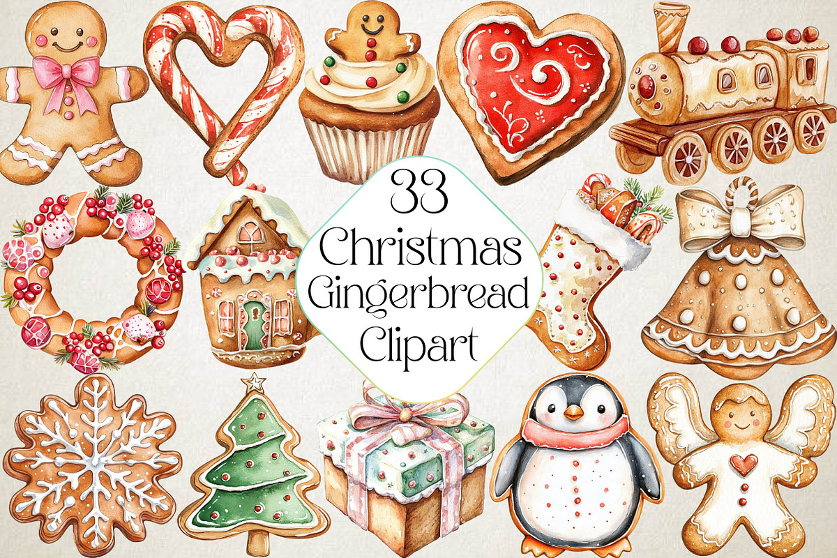 Watercolor Cute Christmas Gingerbrea, an Illustration by DreamPrint404 (Photo 1 of 7)