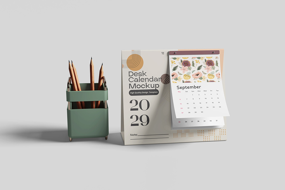 Realistic Desk Calendar Mockup, an Advertising Mockup by bimockup (Photo 5 of 6)