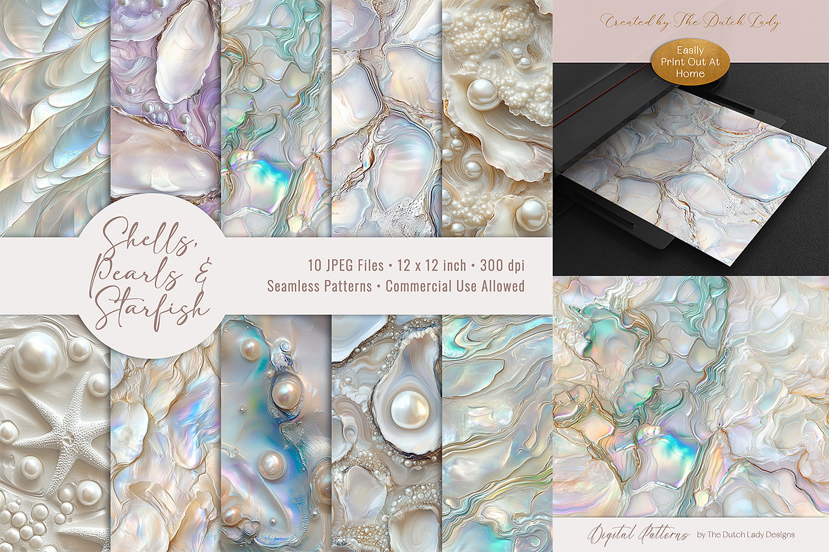 Shells, Pearls & Starfish Patterns, a Pattern Graphic by The Dutch Lady Designs (Photo 1 of 6)