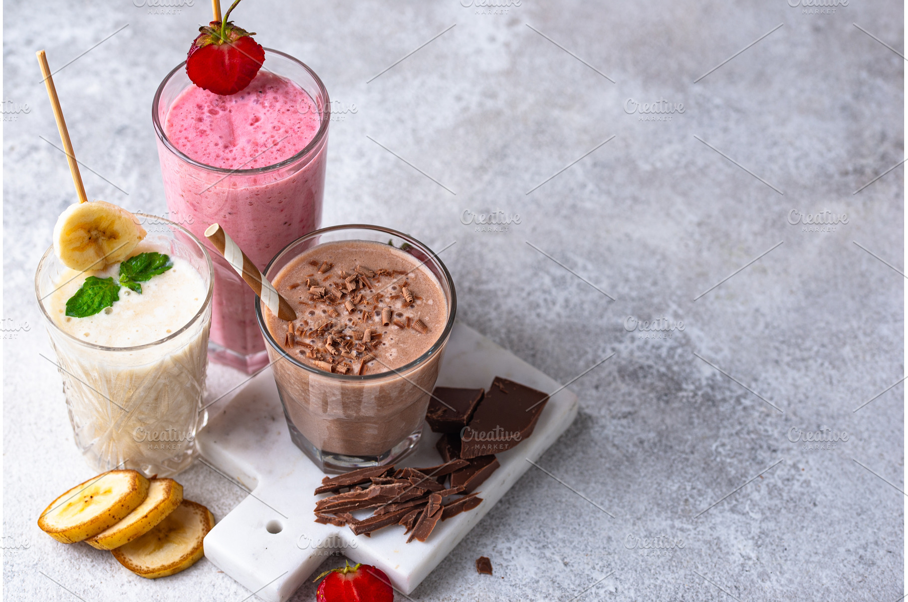 Milkshake from strawberry, banana, a Food & Drink Photo by Yulia Furman