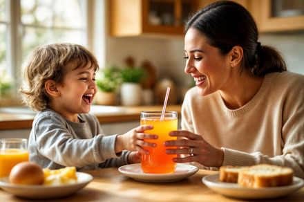 Joyful mother and son