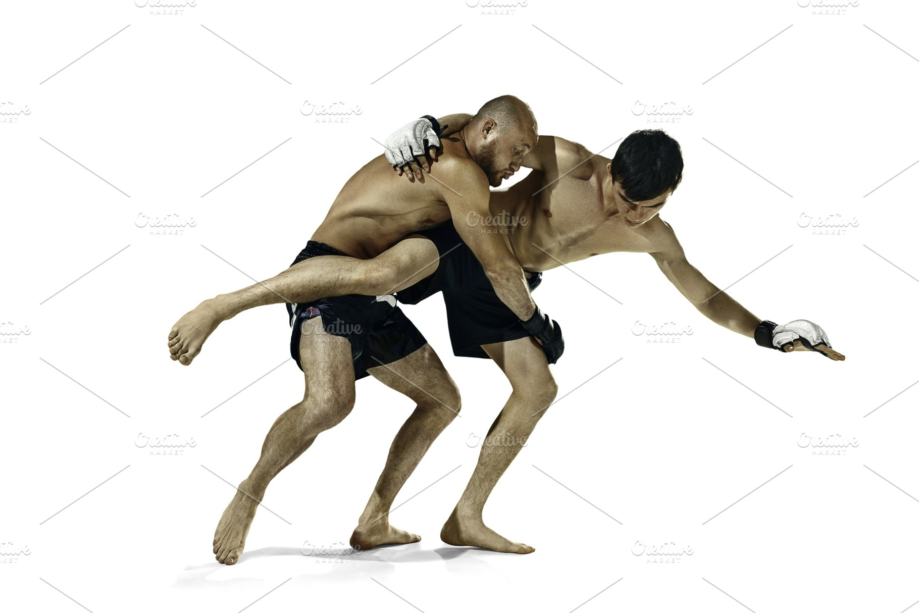 Two professional boxer boxing isolated on white studio background stock ...