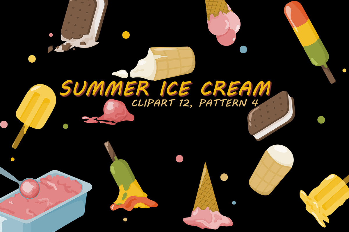 Summer Ice Cream Clipart, Pattern, a Food Illustration by Vaniuta_Art (Photo 1 of 6)