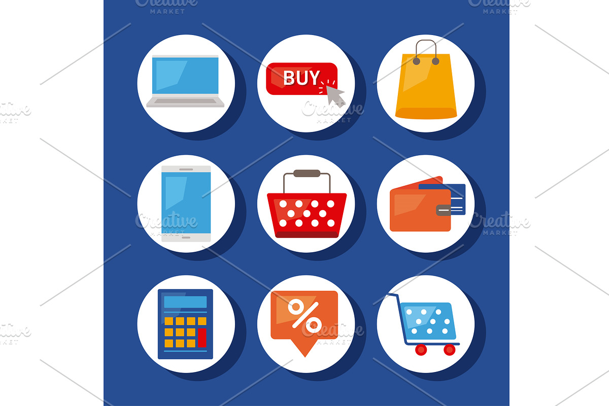 nine ecommerce business icons, an Object Illustration by studiogstock