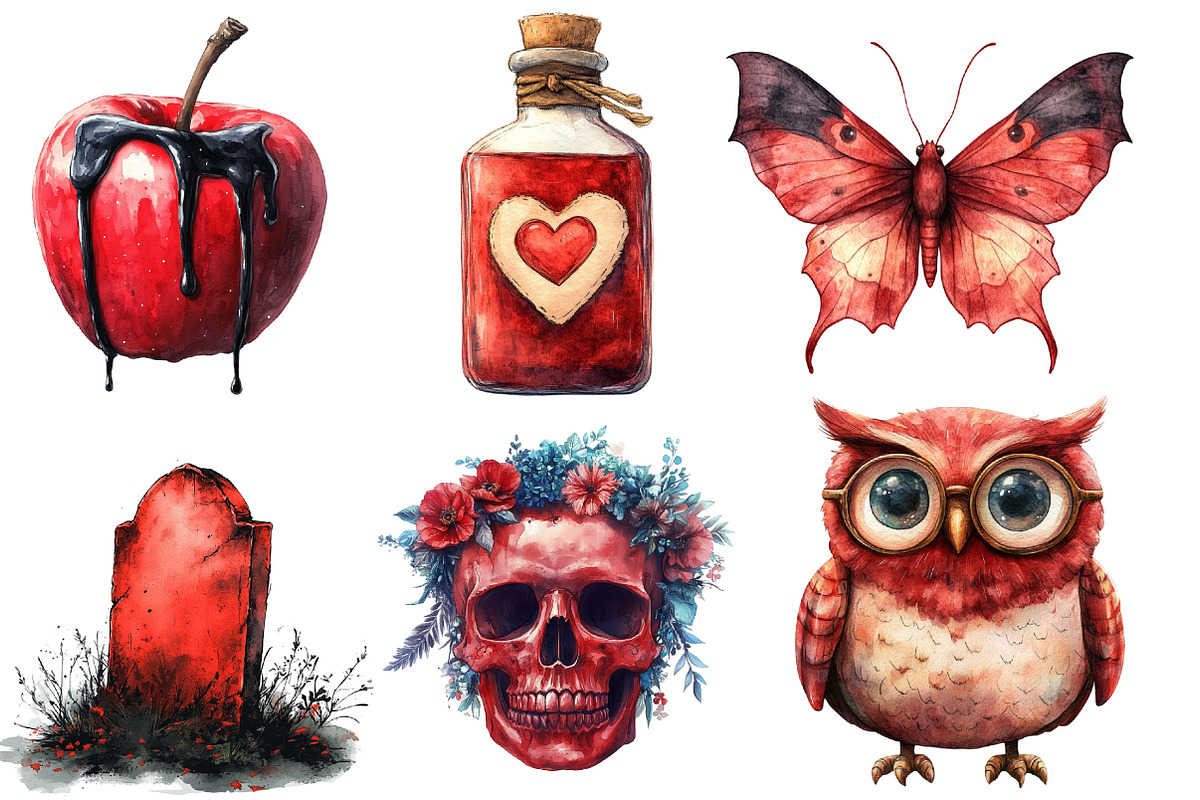 Red Halloween Watercolor Clipart, an Illustration by Designworld (Photo 4 of 5)