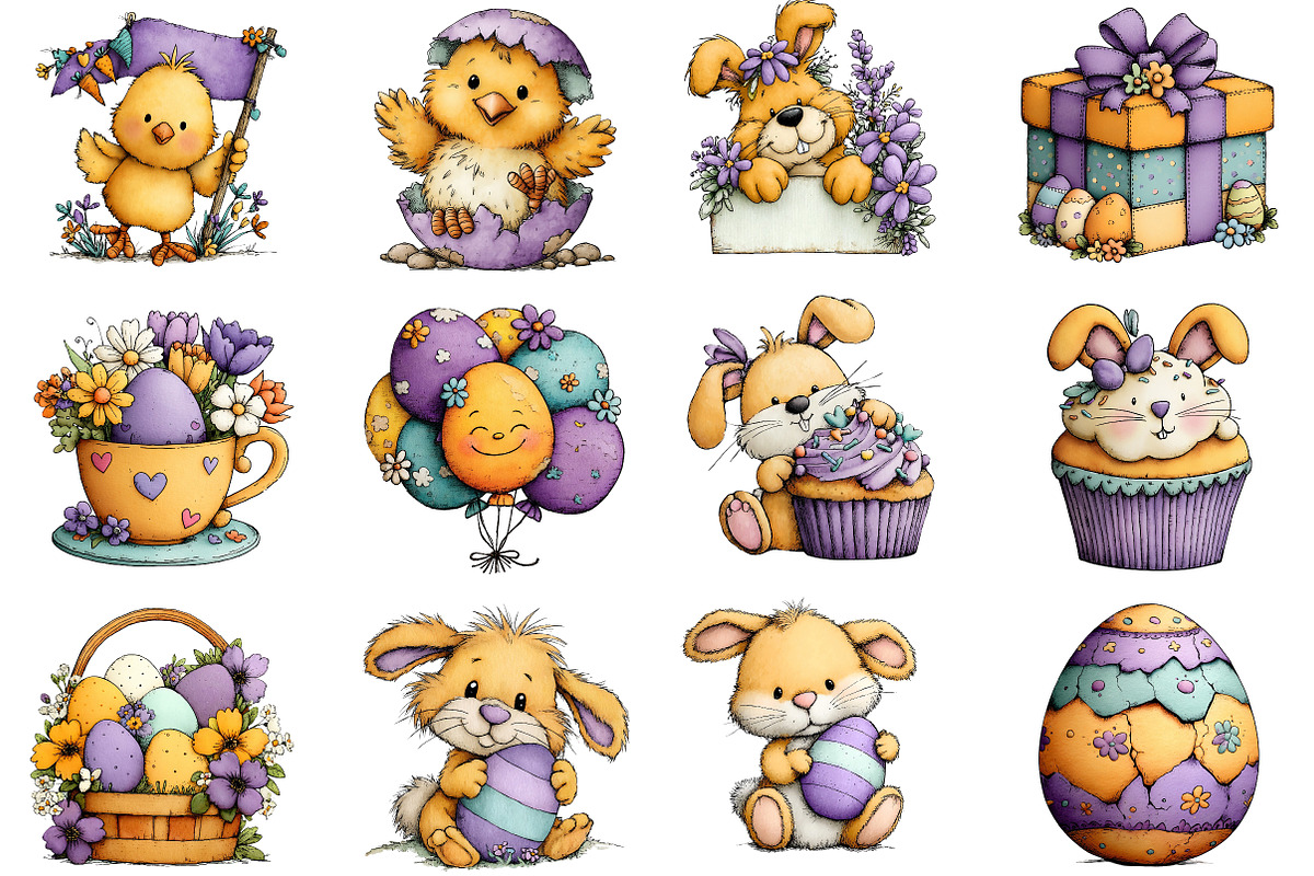 Whimsical Happy Easter Clipart, an Illustration by Dream Creation (Photo 3 of 5)