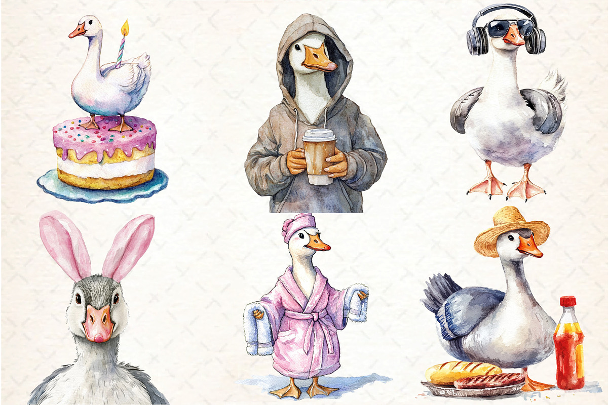 Watercolor Funny Silly Goose Clipart, an Illustration by DreamCafeArt (Photo 3 of 7)