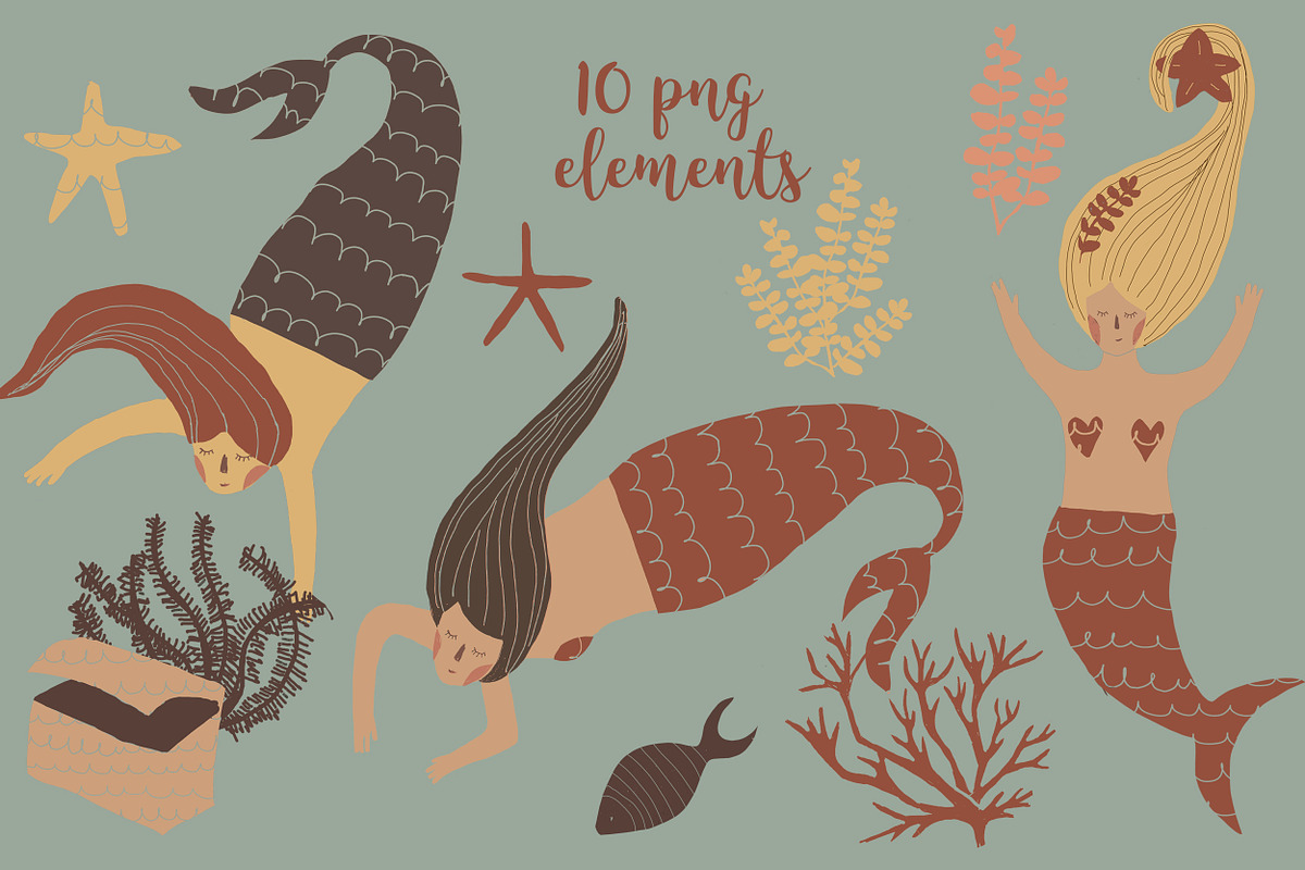 Boho Marmaids, a Pattern Graphic by watercolor kamill (Photo 6 of 7)