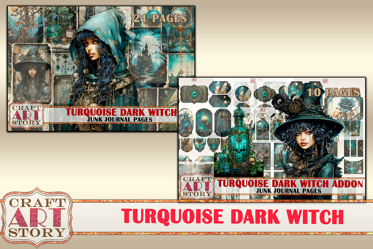 Turquoise dark witch Junk Journal, a Person Illustration by CraftArtStory (Photo 4 of 4)