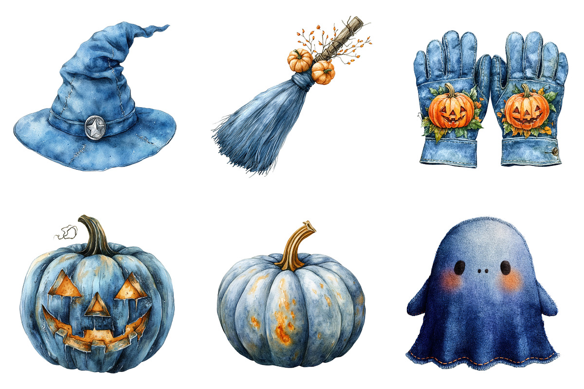 Watercolor Denim Halloween Set PNG, an Illustration by SinaCreation (Photo 5 of 7)