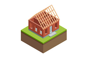 House construction Isometric stage, an Object Illustration by the8monkey