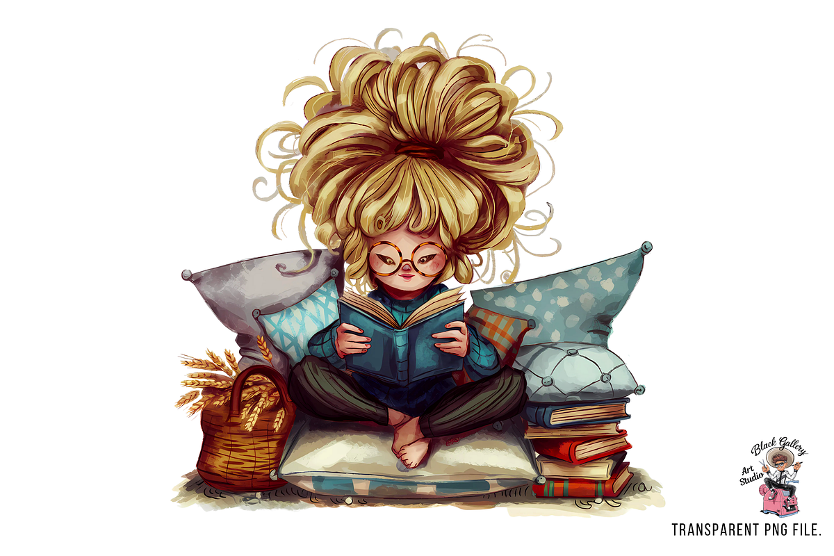 Bookish Girl Reading Clipart Bundle, a Graphic by Clipart Bloom (Photo 4 of 10)