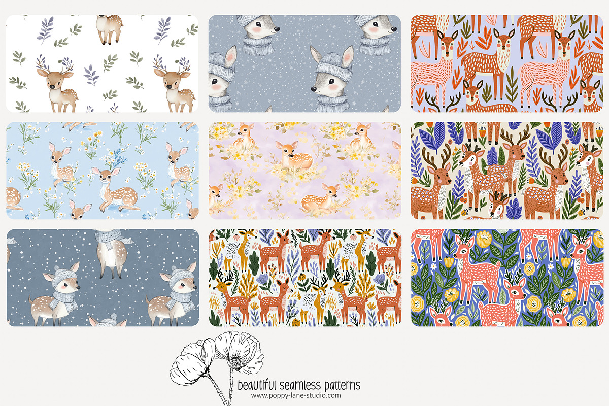 70 (kids) deer seamless pattern, a Pattern Graphic by Poppy Lane Studio (Photo 2 of 10)