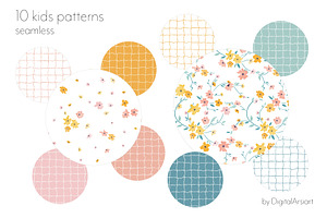 Kids Floral Seamless Pattern Checks