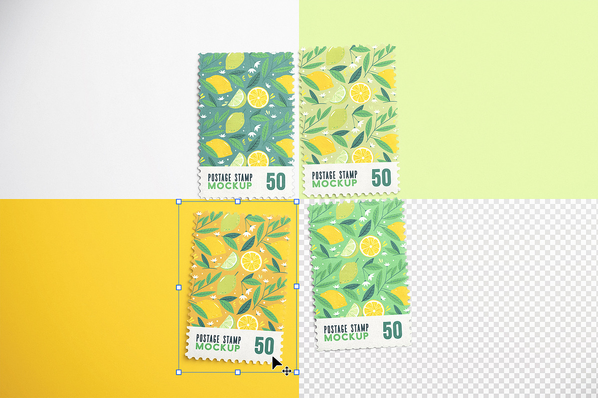 Four Postage Stamps Mockup, an Advertising Mockup by Custom Scene (Photo 4 of 11)