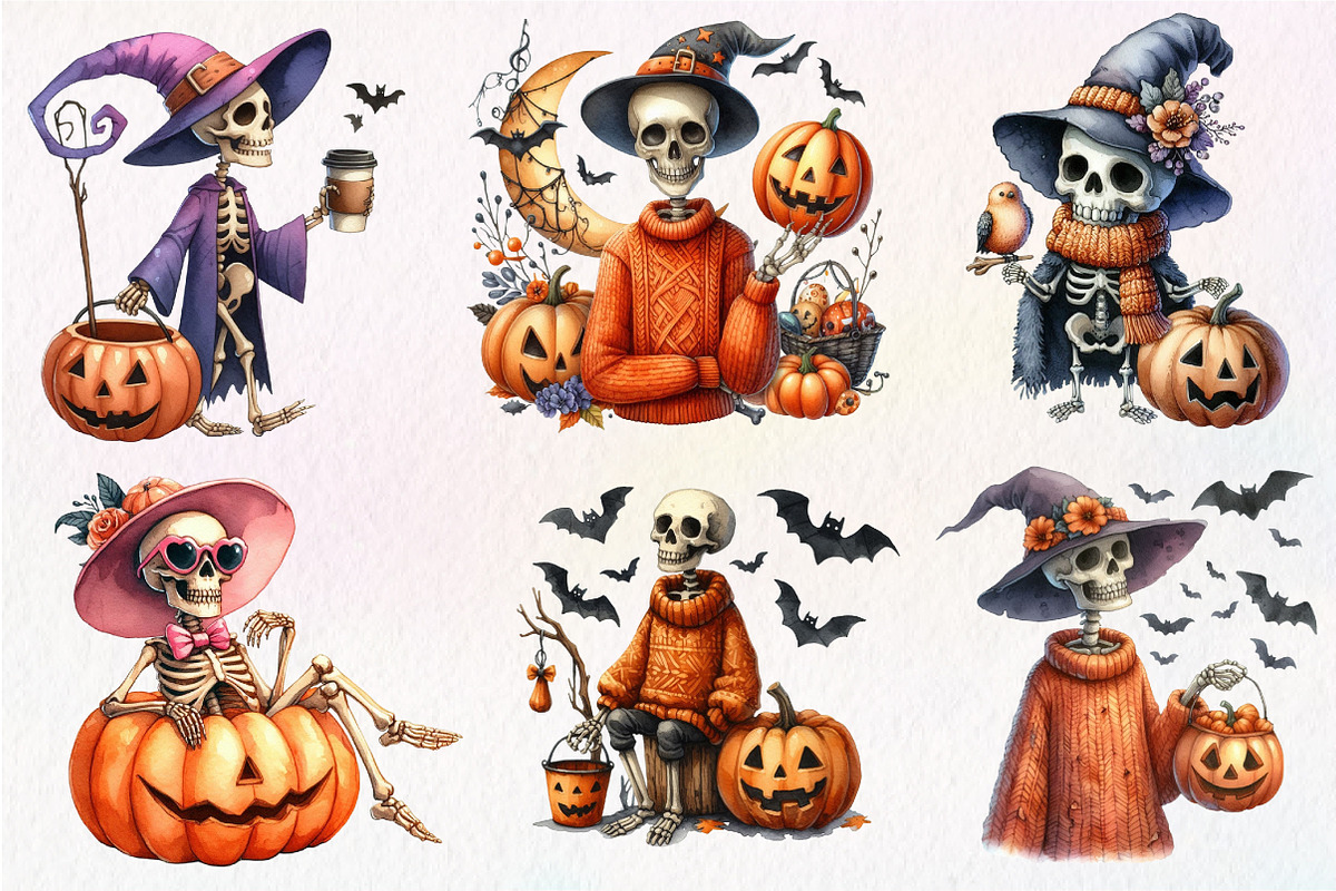 Funny Halloween Skeleton Clipart, an Illustration by CreationArt (Photo 4 of 5)