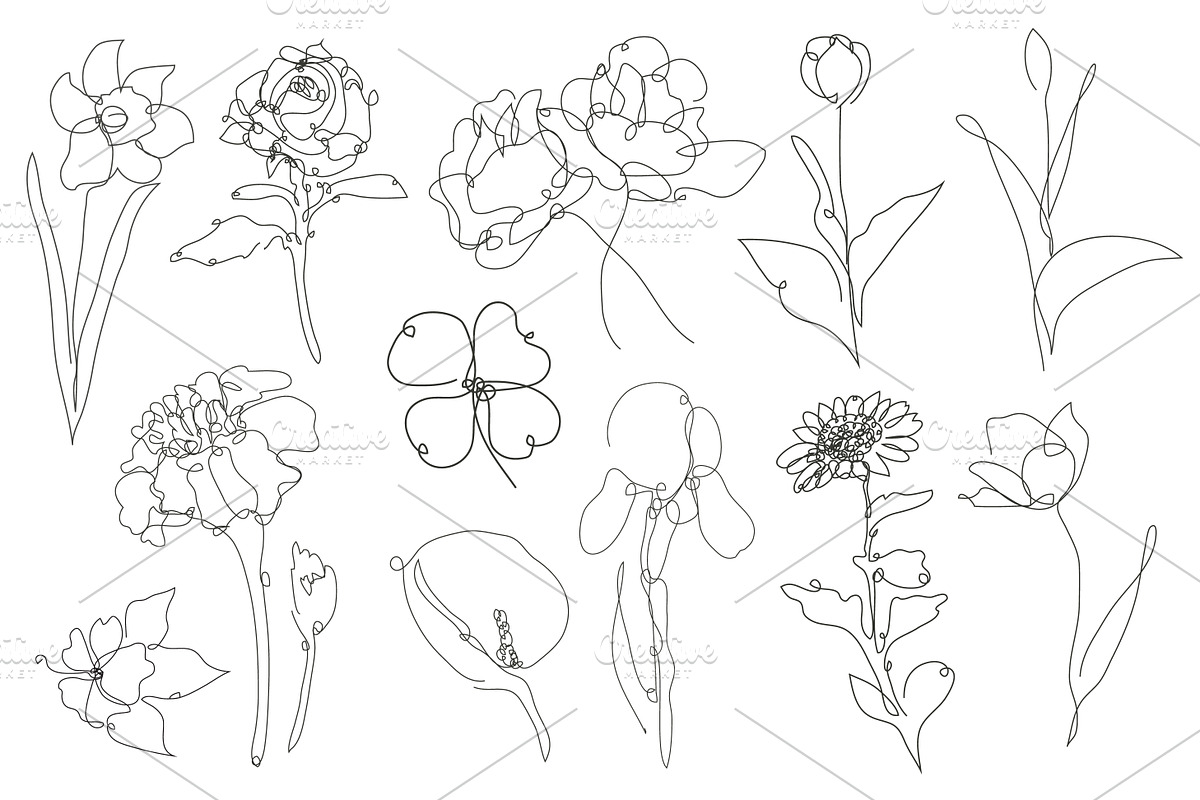 71 Flowers Continuous Line Set, a Decorative Illustration by Sunset&Sea Design (Photo 3 of 8)