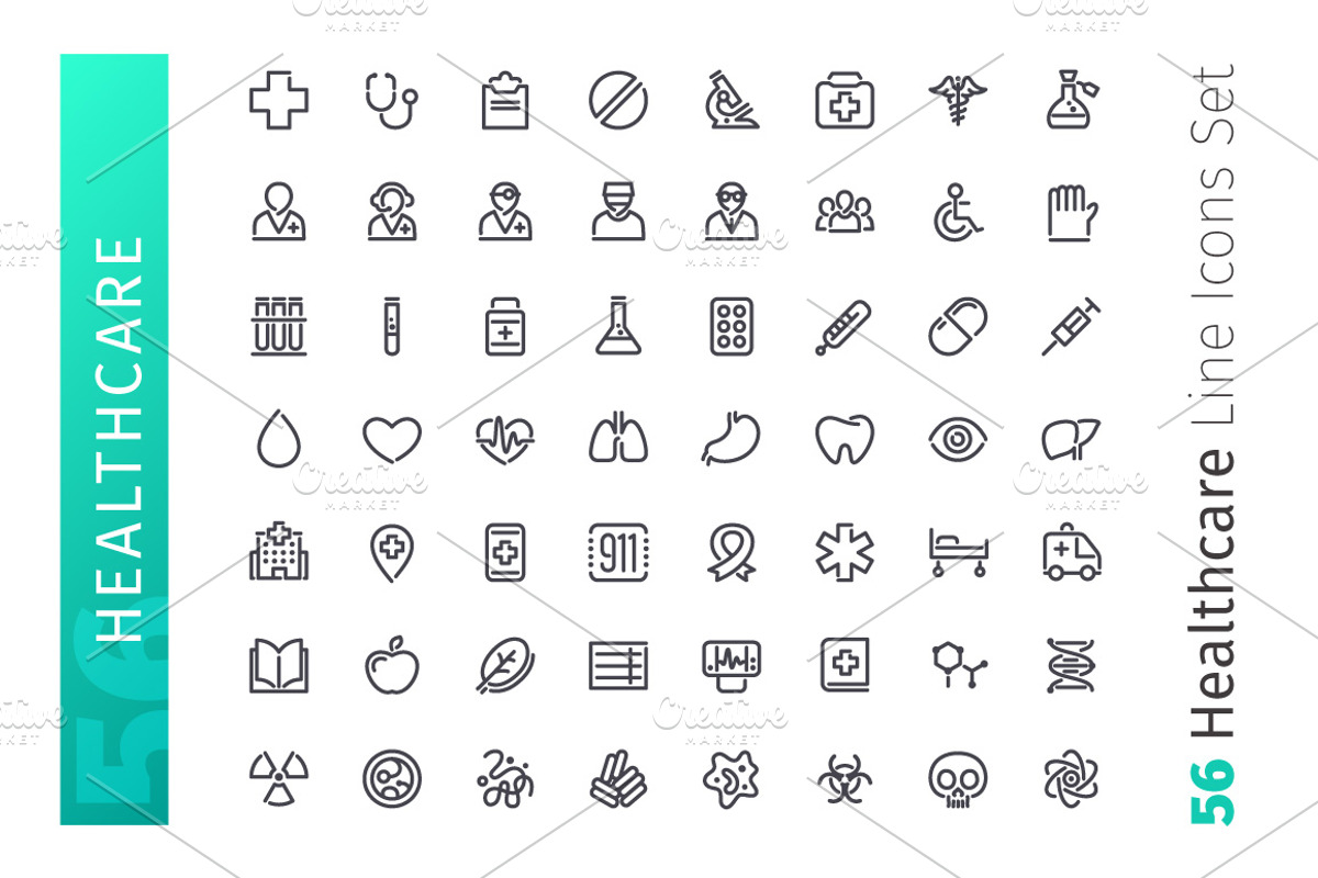 Healthcare Line Icons Set, an Outline Icon by Voysla's Shop (Photo 2 of 4)