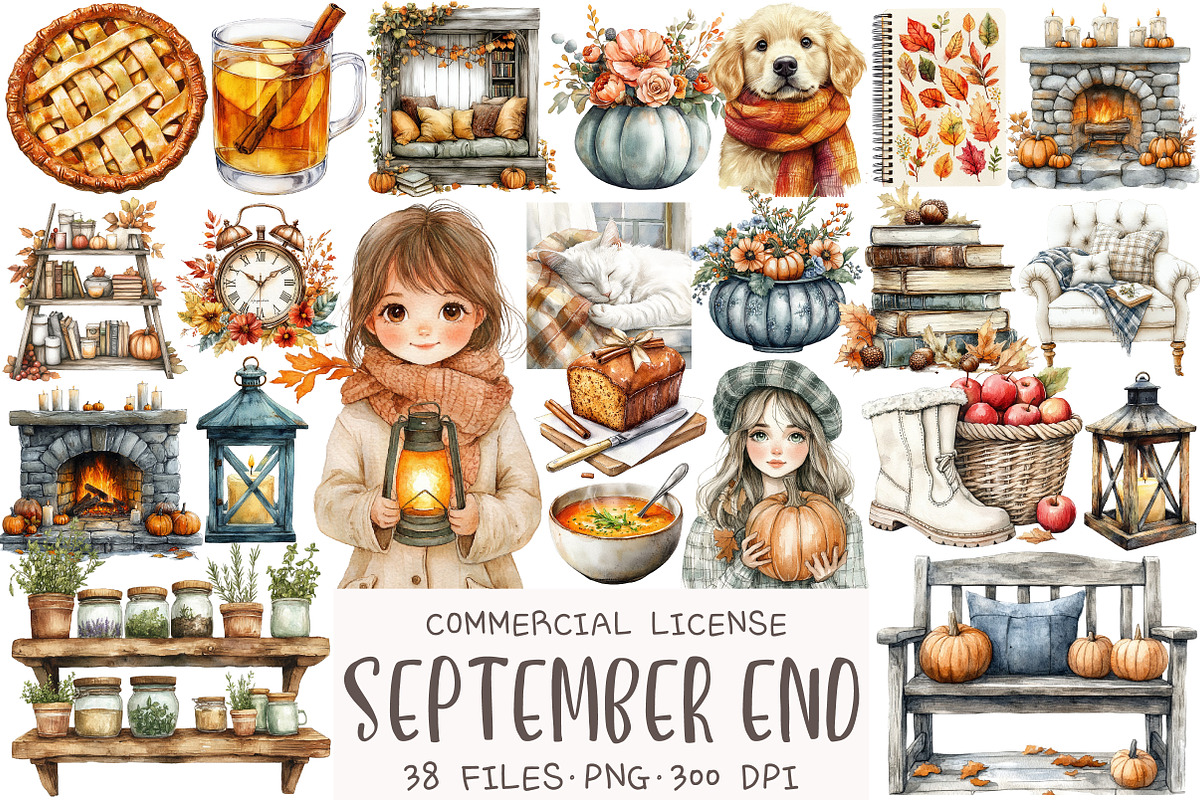 Watercolor September End Clipart, an Illustration by OK Design (Photo 1 of 5)