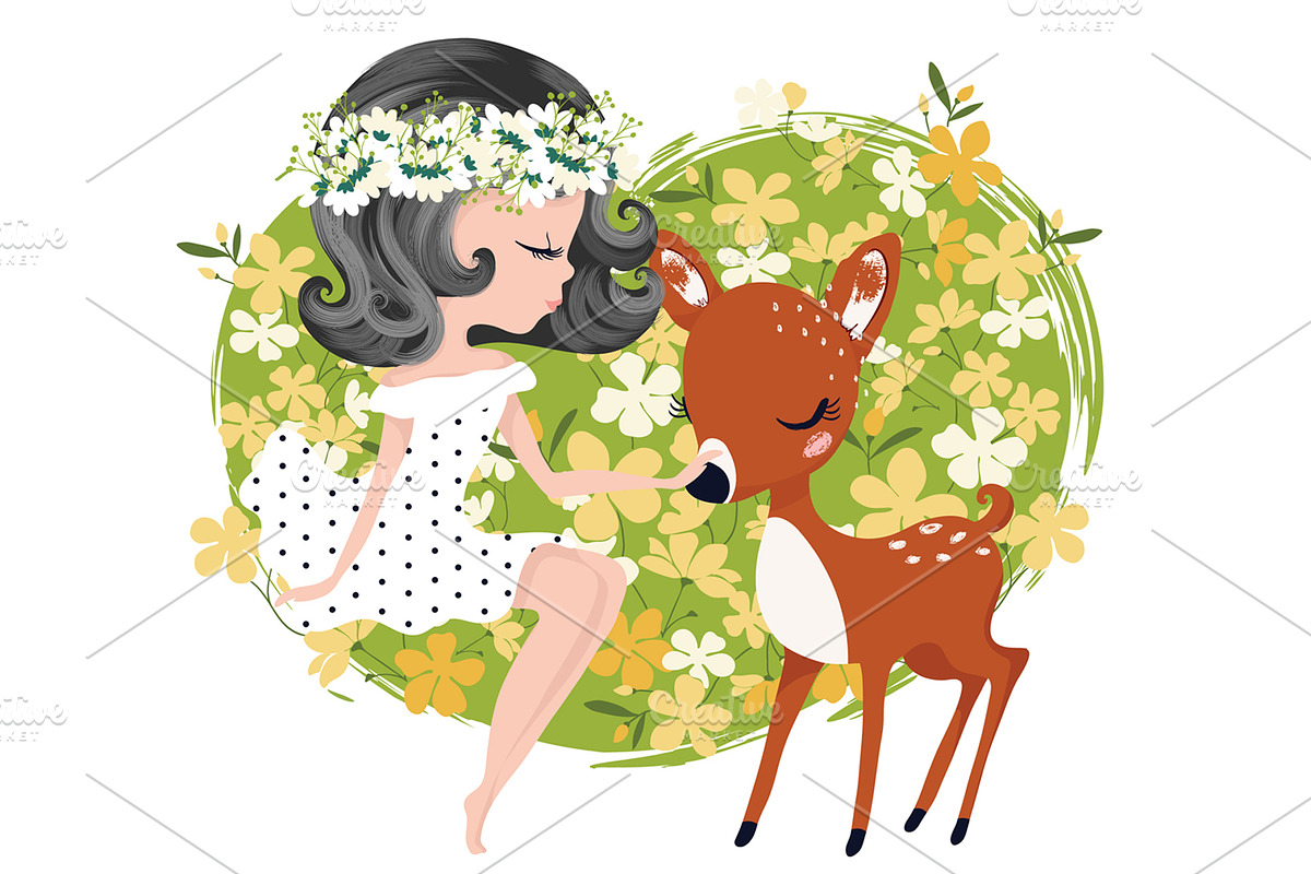 Cute girl with little deer vector, an Animal Illustration by StudioLondon (Photo 2 of 3)