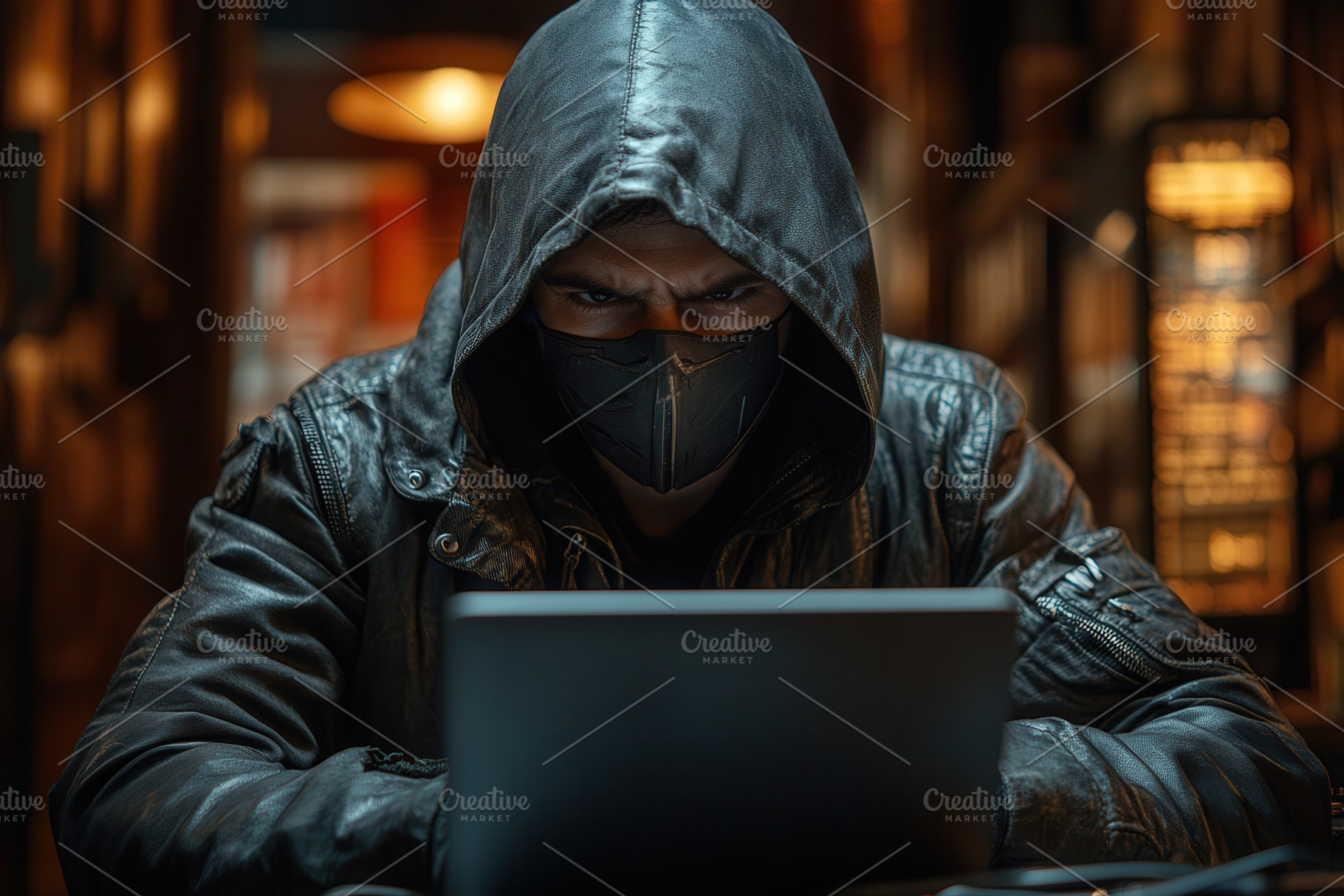 Mysterious figure working on laptop, a Photo by Tanuart
