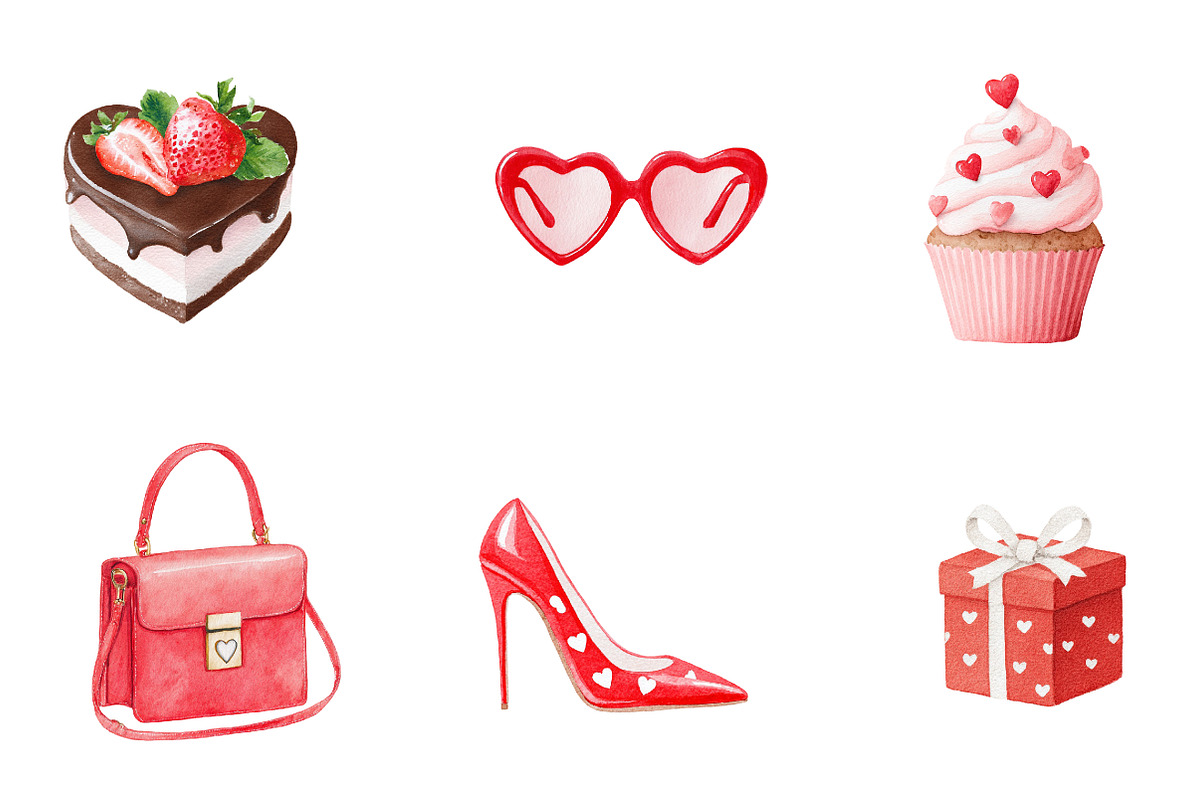 watercolor valentines day clipart, an Illustration by CreationArt (Photo 5 of 7)