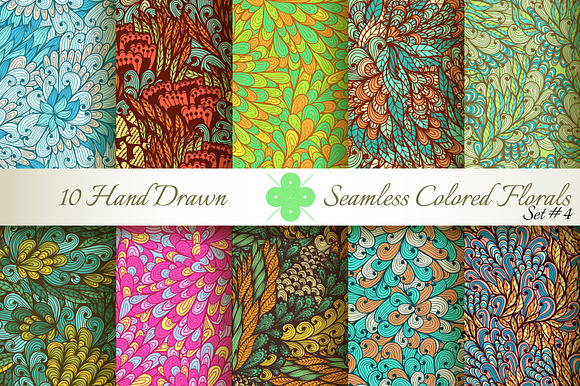 10 Colored Seamless Florals. Set 4