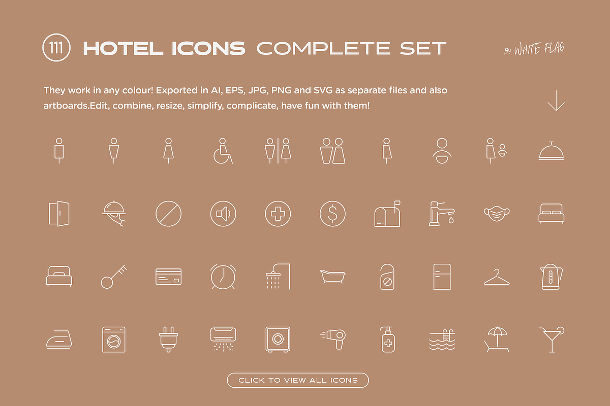Hotel Icon Set - 111 Line Icons, an Outline Icon by White Flag (Photo 5 of 7)