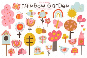 Rainbow Garden Clipart Set