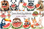 Summer Animals Enjoy Watermelon Clip, an Illustration by DreamArtGraphic (Thumbnail 1 of 4)