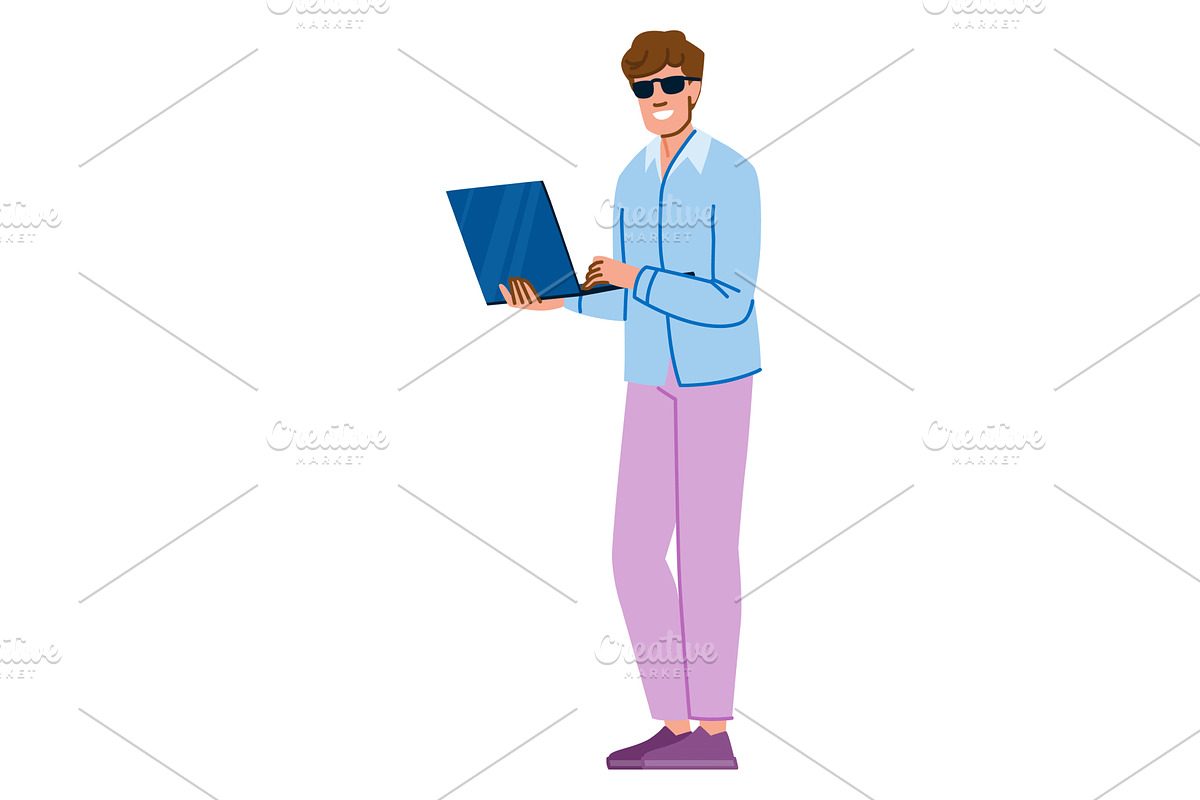 Smiling freelancer working remotely, a Person Illustration by pikepicture