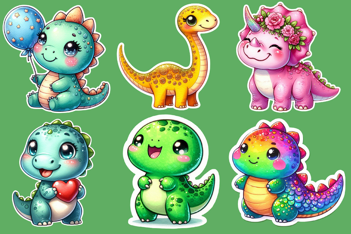 Kawaii Dinosaur Clipart Bundle, an Illustration by Designworld (Photo 3 of 4)