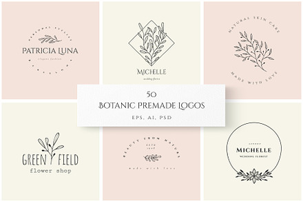 50 Hand Drawn Botanic Logo Templates