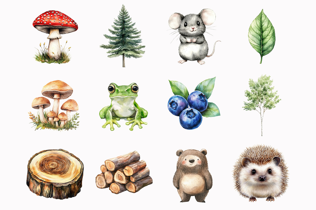 Watercolor Woodland Story Clipart, a Seasonal Illustration by Design Market (Photo 3 of 4)