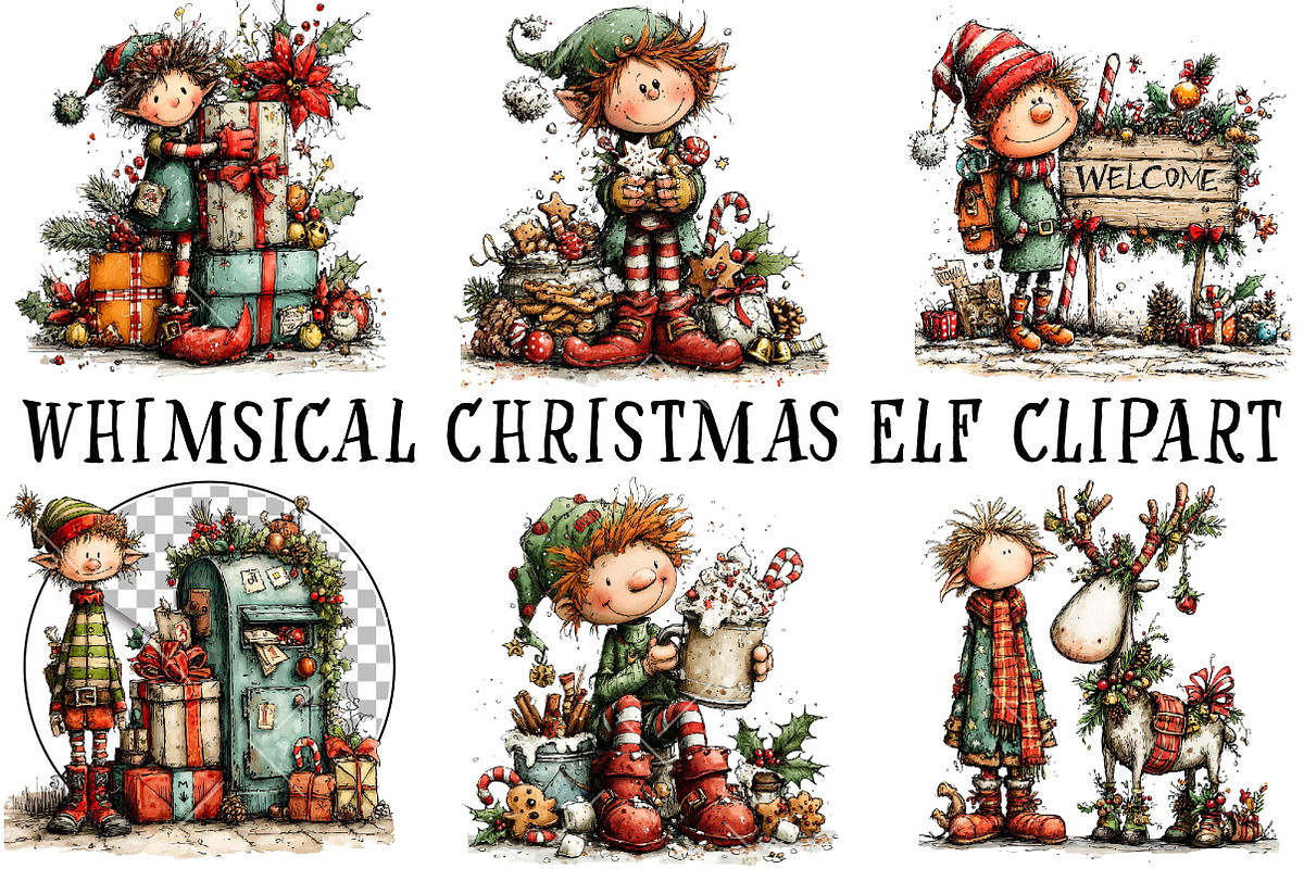 Whimsical Christmas Elf Clipart, a Person Illustration by OK Design (Photo 2 of 6)
