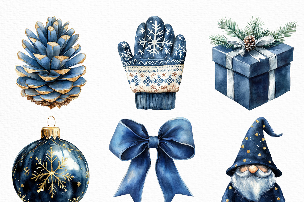 Watercolor Navy Christmas Clipart, an Illustration by Craft Nest (Photo 3 of 6)