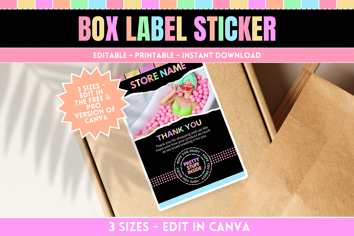 Pastel Neon Box Label Stickers, a Print Template by SunshineStudioBoutique (Photo 1 of 7)