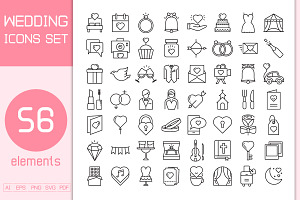 Wedding and Valentine Line Icons Set, an Outline Icon by Designfour