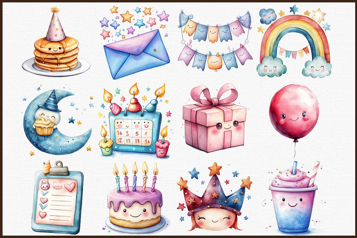 Kawaii Birthday Clipart Bundle, an Illustration by Sublimation Artist (Photo 3 of 6)