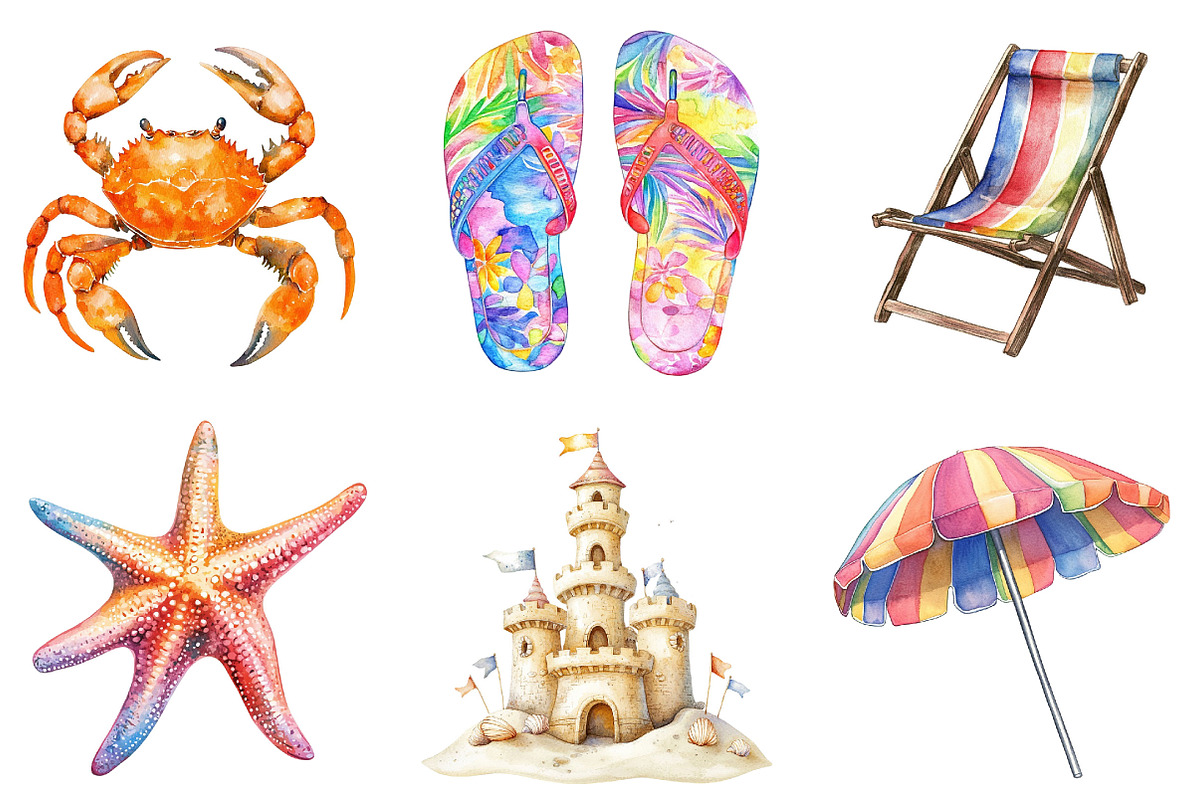 Hand Drawn Watercolor Summer Clipart, an Illustration by Designking (Photo 5 of 5)