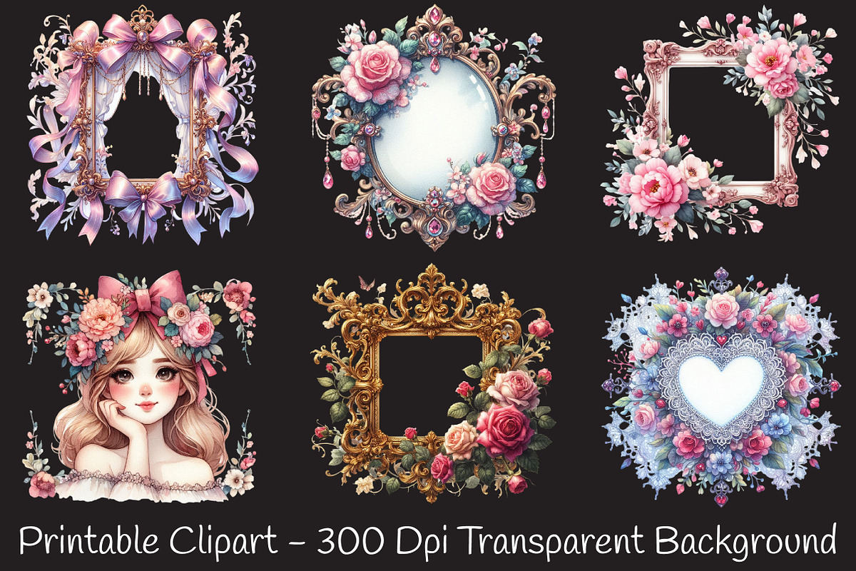 Hand-Drawn Coquette Frame Clipart, an Illustration by RobertsArt (Photo 5 of 8)