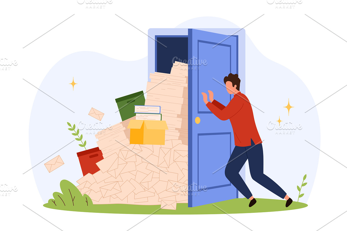 Overwhelmed closing door full, a Finance Illustration by Flashvector