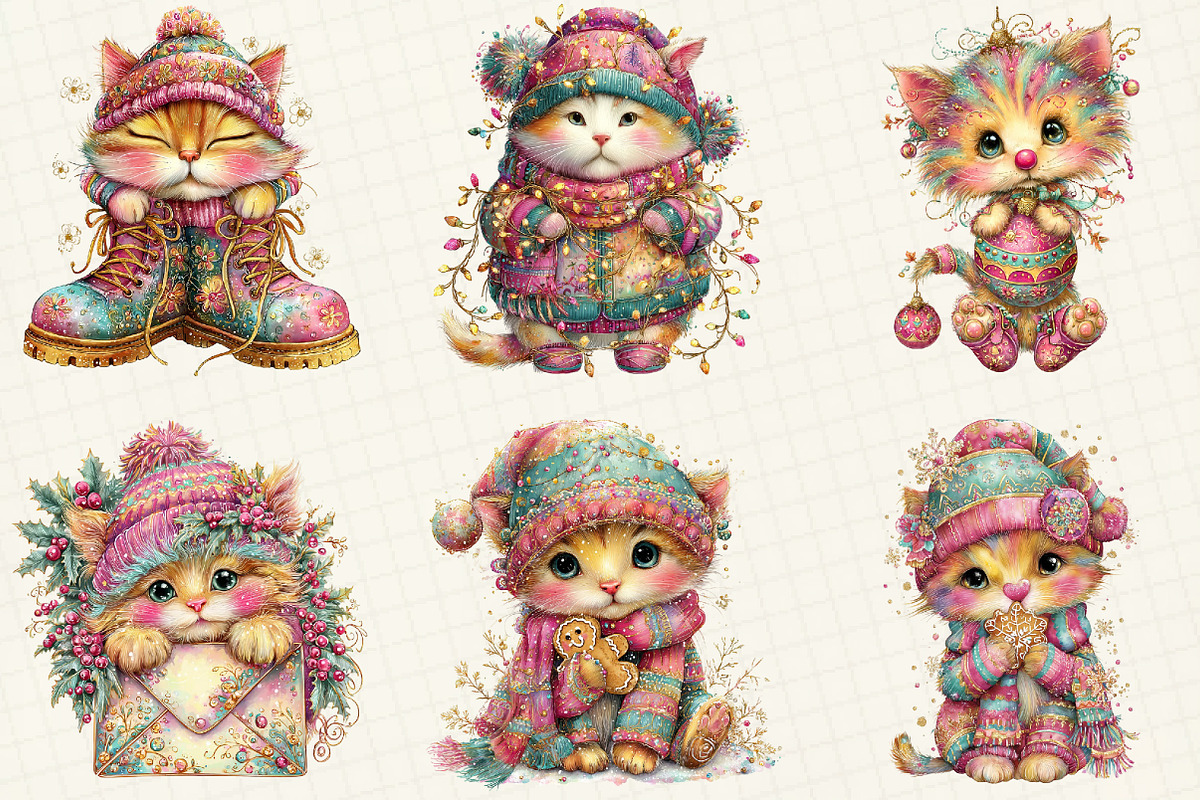 Whimsical Winter Cat Clipart, an Illustration by DreamCafeArt (Photo 4 of 8)