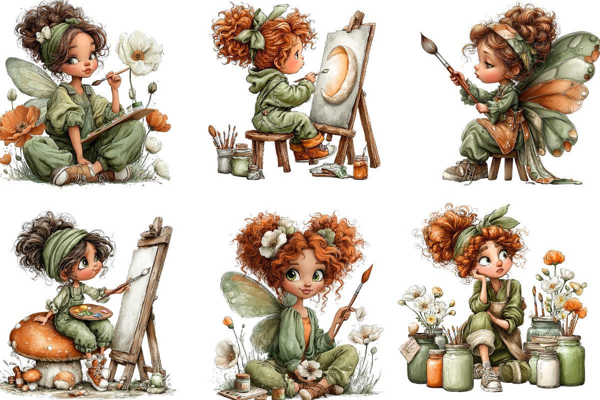 Whimsical Fairy Painter Clipart, an Illustration by CraftArtStudio (Photo 2 of 6)