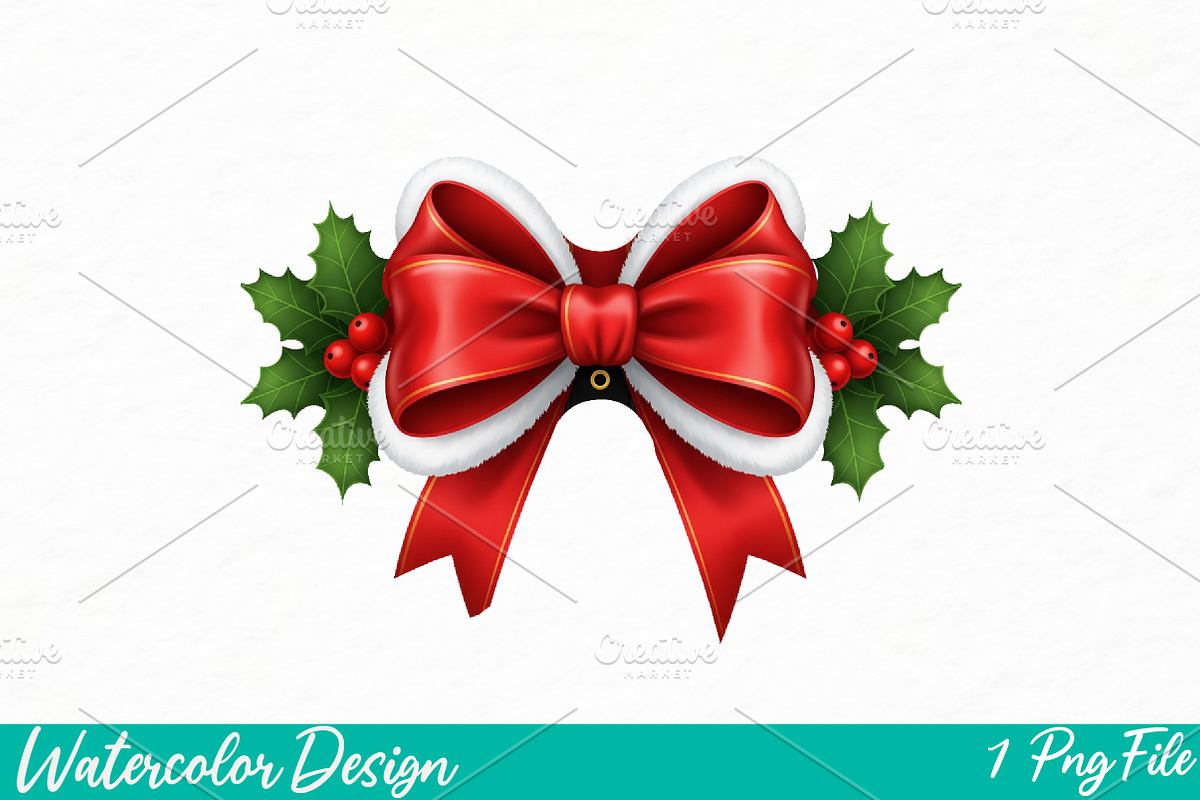 Christmas Coquette bow PNG, an Illustration by Watercolor design (Photo 1 of 3)