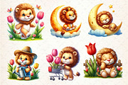 Watercolor Cute Spring Lion Clipart, an Illustration by Dream Creation (Thumbnail 3 of 5)