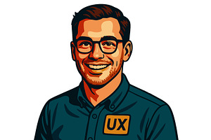 Smiling male UX designer cartoon, a Technology Illustration by AlexArt